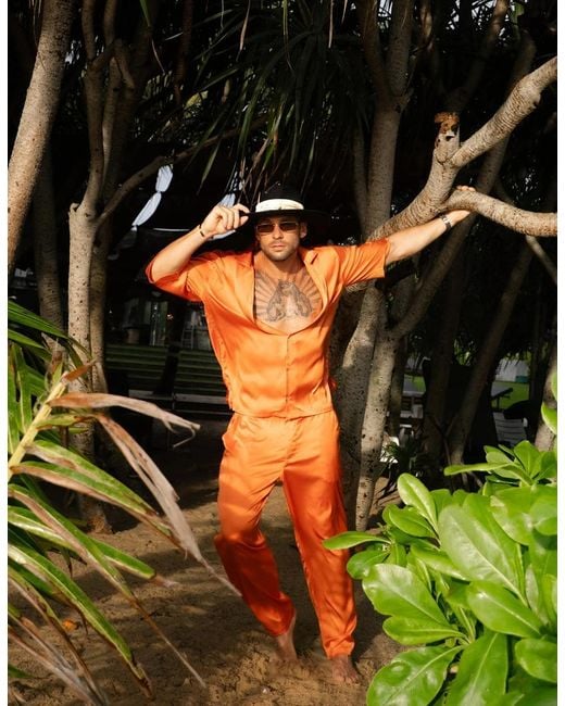 Hustle Orange Fenyx Rising Satin-Shirt for men