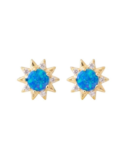 Latelita London Blue Sunflower Opal Stud Earrings