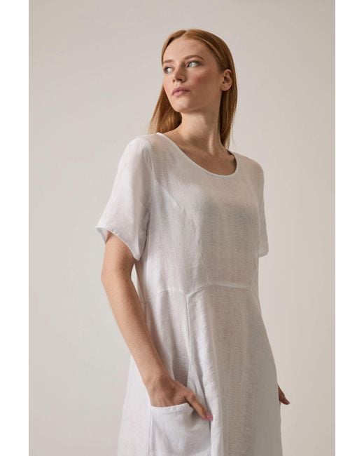 James Lakeland White Linen Pocket Midi Dress
