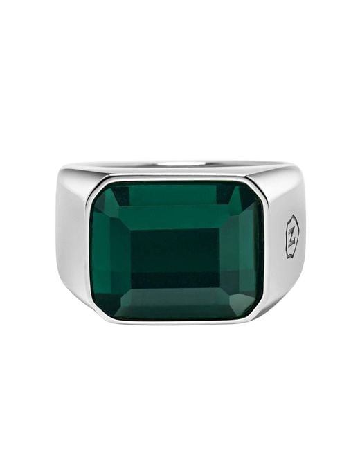Nialaya Green Zircon Signet Ring for men