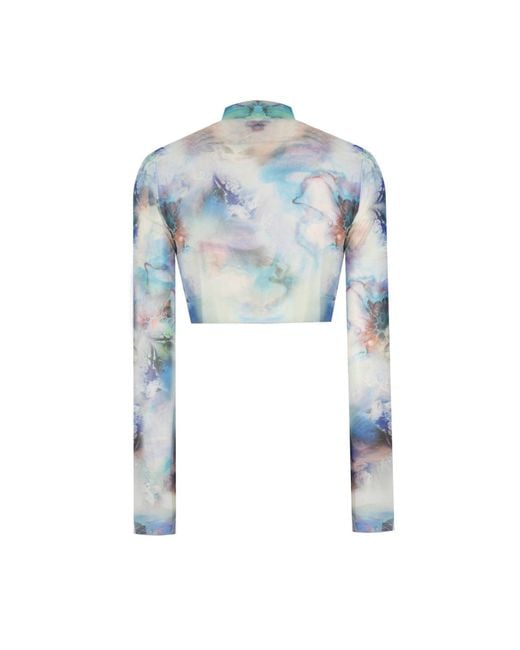 No'design Blue Sheer Turtleneck Crop Top