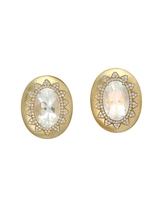 Artisan Metallic Moonstone & Diamond Halo Stud Earrings