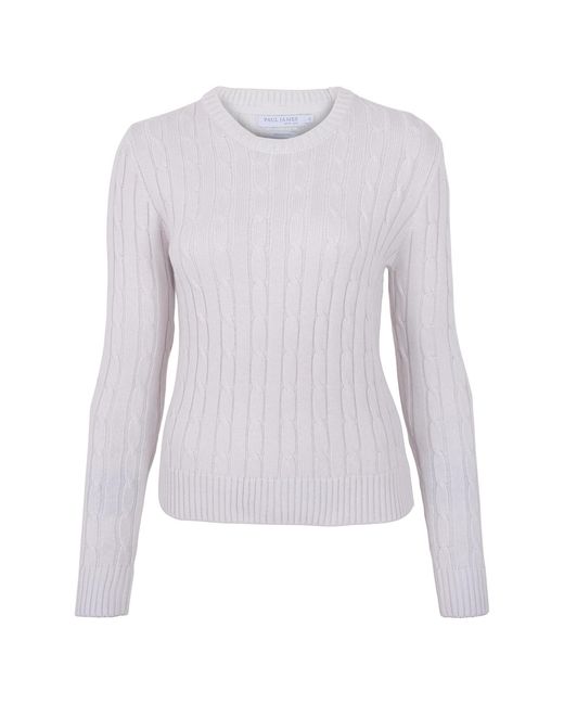 Paul James Knitwear Purple Cotton Taylor Cable Crew Neck Jumper