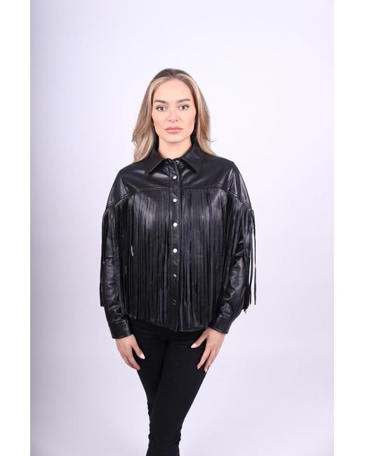 Any Old Iron Black Leather Fringe Button Up Shirt