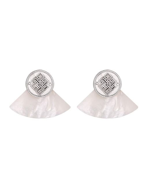 Aurozia Metallic Three Charms Venus Bound/ Plated The Endless Love Knot Fan-Shaped Mother-Of-Pearl Ear Clips