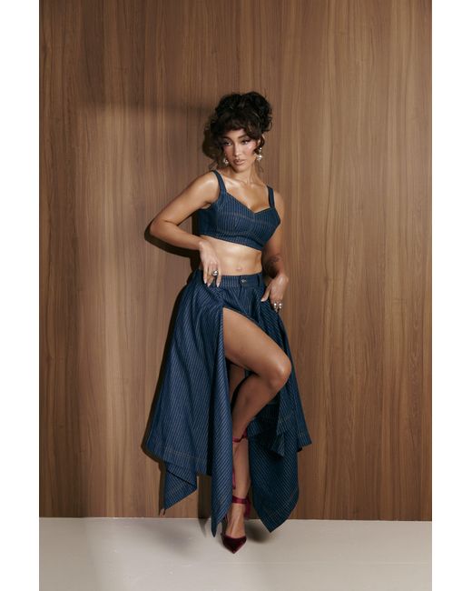 Ofuure Blue Denim Pinstripe Sabina Handkerchief Skirt