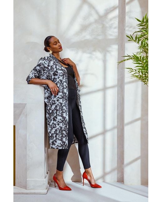 Lioness by Tf Black Monochrome Brocade Kimono Jacket