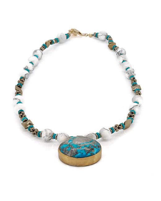 Ebru Jewelry Blue Turquoise Gemstone Vintage Pendant Chunky Necklace