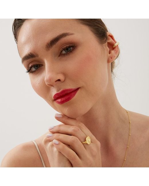 Spero London Yellow Sun And Face Embossed Sterling Ring