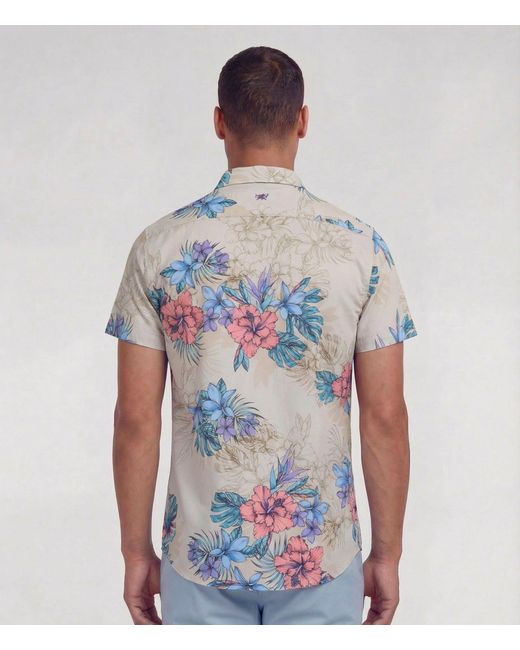 Lords of Harlech Blue Neutrals Todd Exotic Floral Neutral Knit Shirt for men