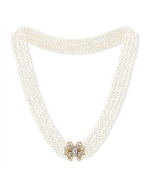 Pearls of the Orient Online White Stella Four Strand Small Cultured Freshwater Pearl Necklace With Butterfly Clasp