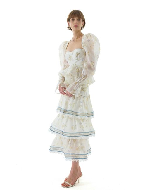 We Are Kindred White Cynthia Silk Tiered Midi Skirt