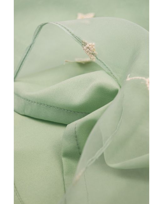 Stovaria Green Mint Organza Silk Blouse With Embroidered Flowers
