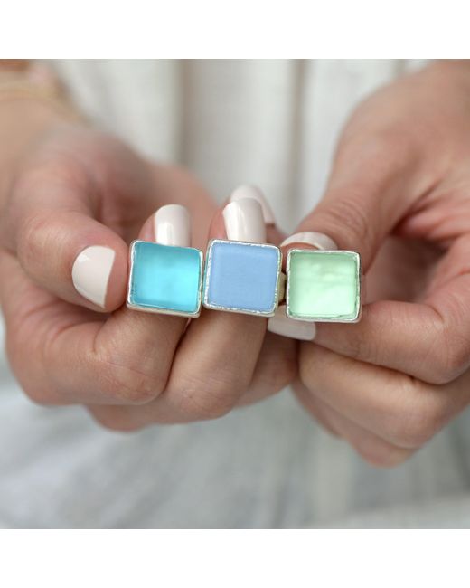 Smart Glass Jewelry Blue Recycled Gin Bottle Cube Ring Aqua