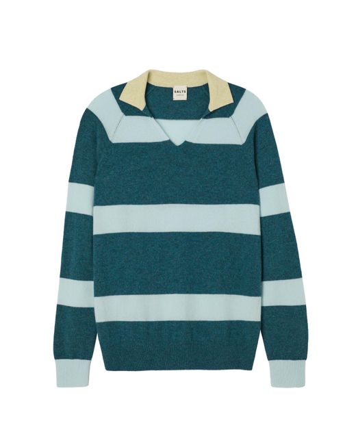 Salts Green Split Neck Polo Stripe Sweater