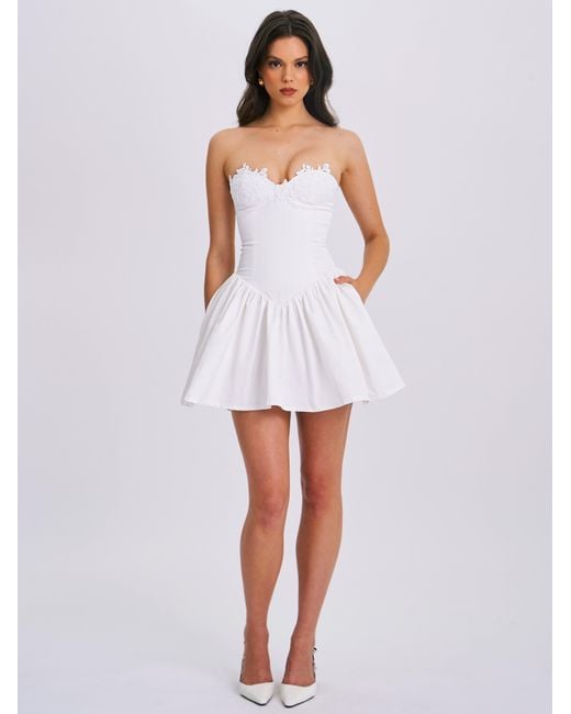 Miss Circle New York White Sacha Lace Drop Waist Corset Puffy Mini Dress