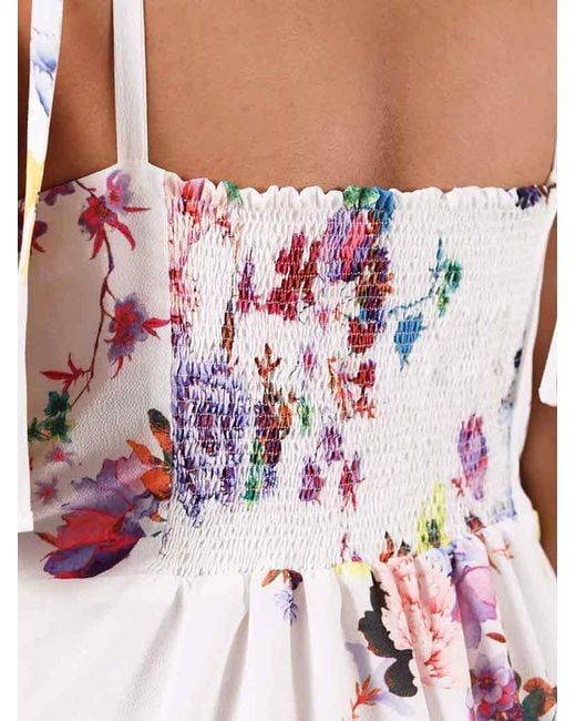 blonde gone rogue White Flower Power Midi Dress With Slit, Upcycled Viscose