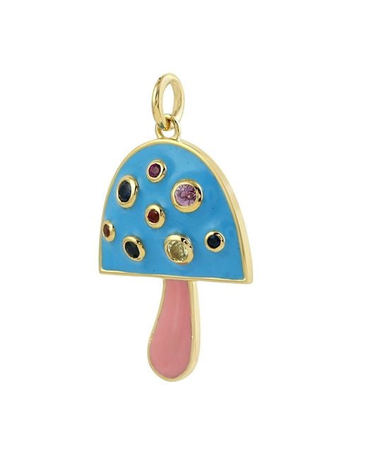 Artisan Blue Sapphire Mushroom Pendant With Enamel