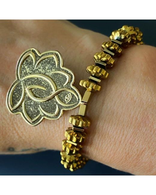 Ebru Jewelry Metallic Flower Of Life Hematite Beaded Bracelet