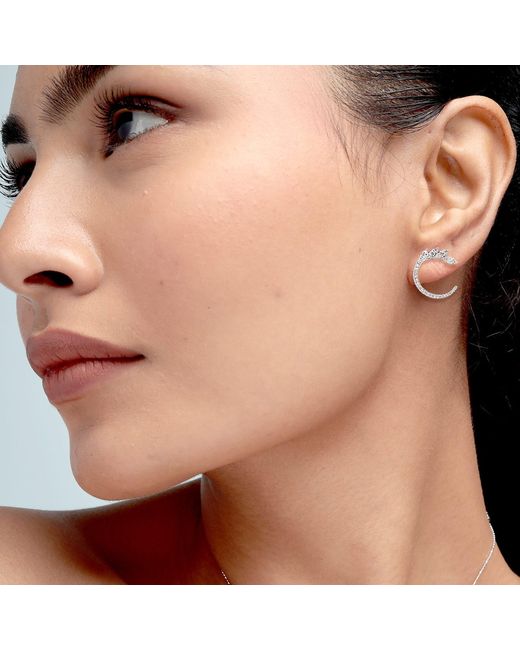 Artisan Metallic 18K Diamond Leaf Open Stud Earrings