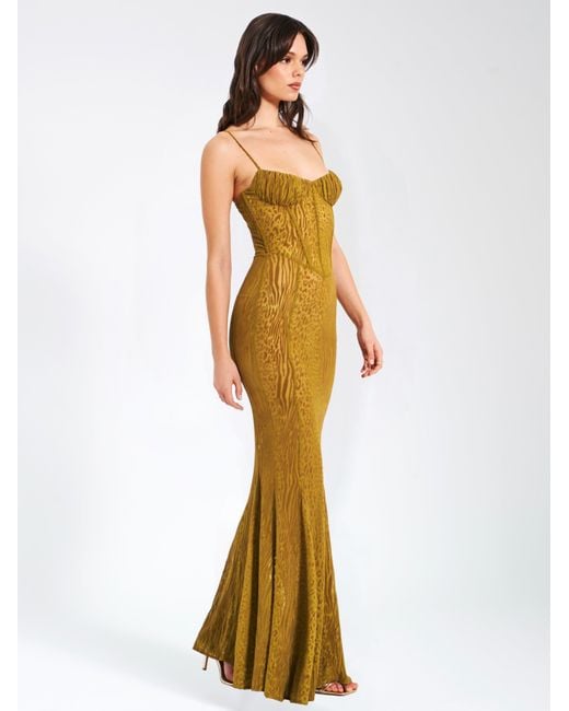 Miss Circle New York Green Ulani Burnout Velvet Detail Mesh Maxi Dress