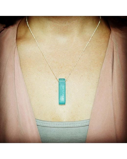 Smart Glass Jewelry Blue Recycled Gin Bottle Stiletto Necklace Aqua Sterling
