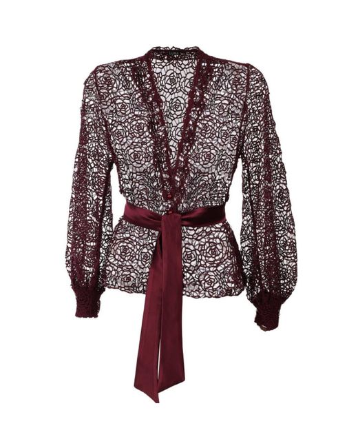 Luna Fashion House Red Burgundy Lace Belted Sweater, Jody