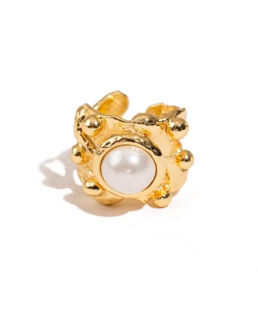 Ebru Jewelry Metallic Royal Pearl Crown Ring