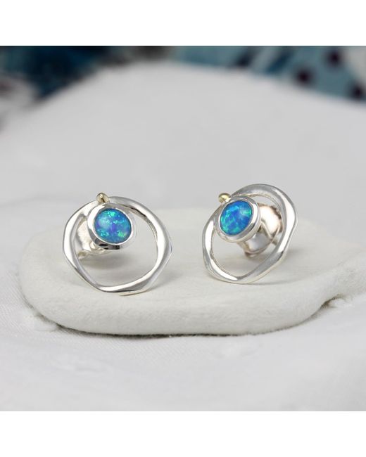 Isla Silver Blue Vibrant Opal Stud Earrings
