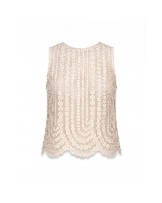 Tantra Spain Sl Natural Neutrals Lace Top With Circle Detailing And A Round Neckline