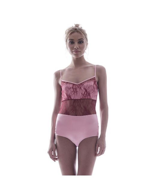Roses Are Red Purple Silk Bodysuit Fuschia
