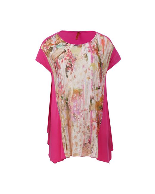 Conquista Pink Vibrant Floral Watercolor Oversized Top