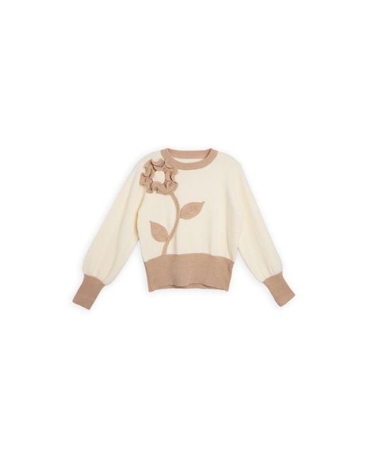 Saachi Natural Ruffled Bloom Pullover Ivory Sweater