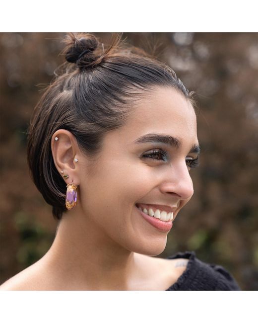 Gold & Honey Pink 24K Leaf Huggie Hoop Earrings