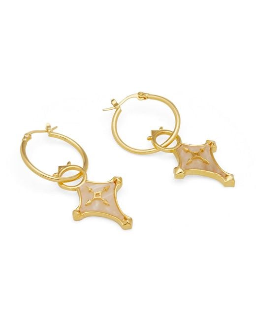 Dhwani Bansal Metallic Cruz Hoop Earrings With Mother Of Pearl
