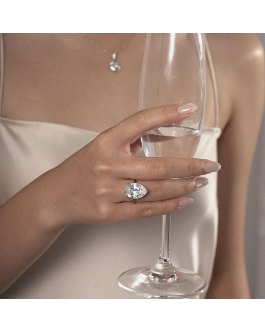 Diamonbliss Metallic Ten Carats Pear Cut Solitaire Cocktail Ring