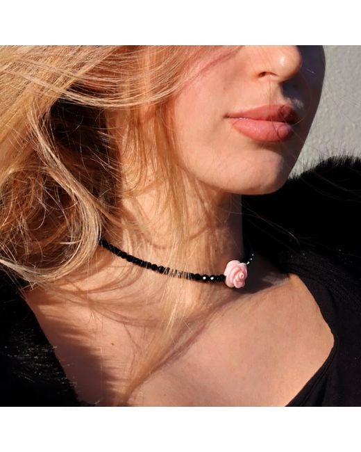 Mineralgems•Studio Metallic Onyx Choker With Shell Flower