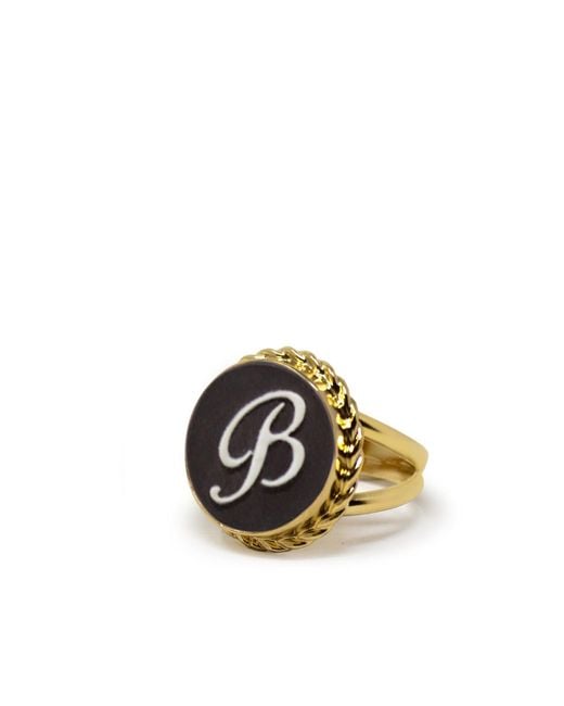 Vintouch Italy Metallic Gold Vermeil Black Cameo Ring Initial B