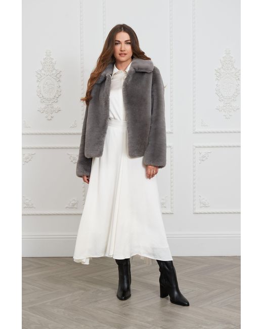 ISSY LONDON Gray Christie Luxe Faux Fur Collar Jacket Dark
