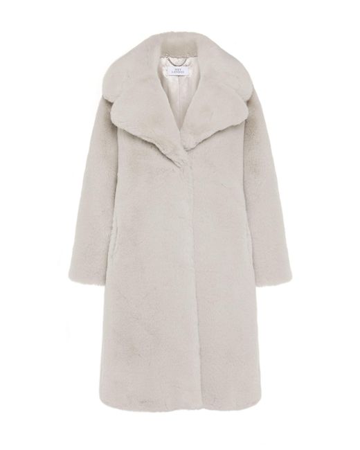 ISSY LONDON Gray Neutrals Greta Luxe Longline Faux Fur Coat Chalk