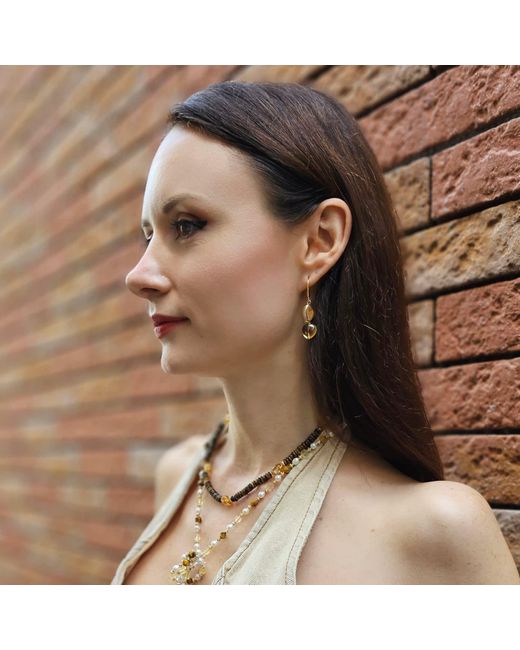 Farra Metallic Tiger-Eye With Heart Shaped Citrine Short Necklace