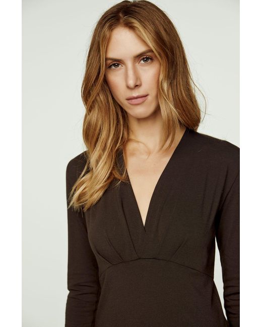 Conquista Black Long Sleeve Faux Wrap Top