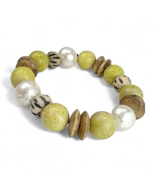 By Virgo Yellow Rossano Jasper & Pearl Beaded Bracelet