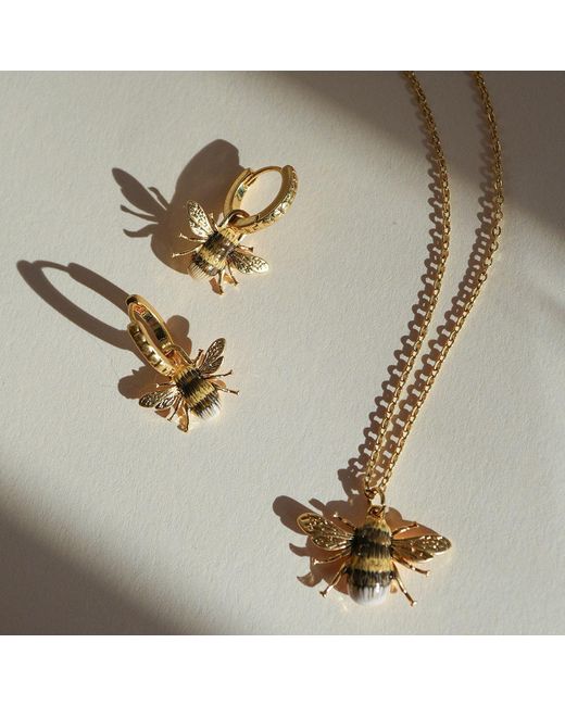 Fable England Metallic Bee Necklace & Stud Earrings Set