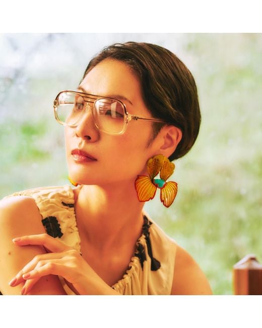 Nana Watanabe Orange Neutrals Click Flora Folded Dimensional Embroidered Earrings