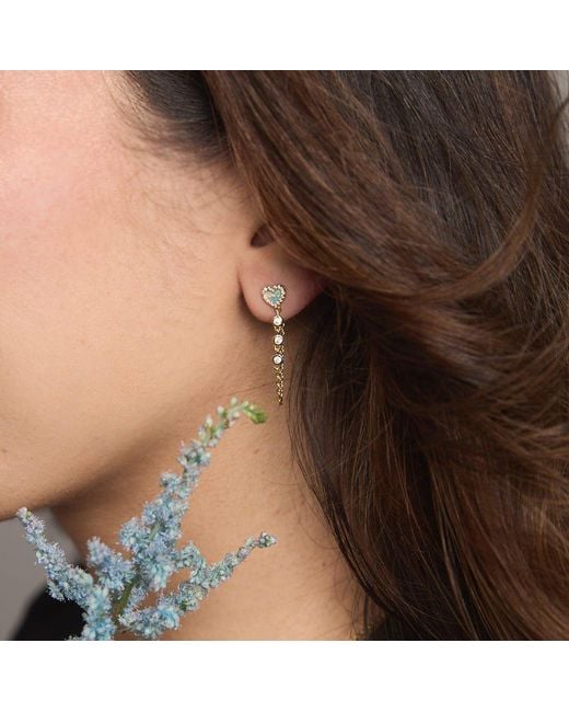 KAMARIA Blue Heart Chain Stud Earrings With Crystals