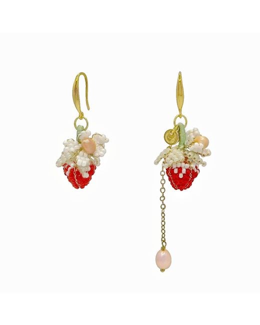 Ninemoo Metallic Strawberry Pearl Dangle Earrings