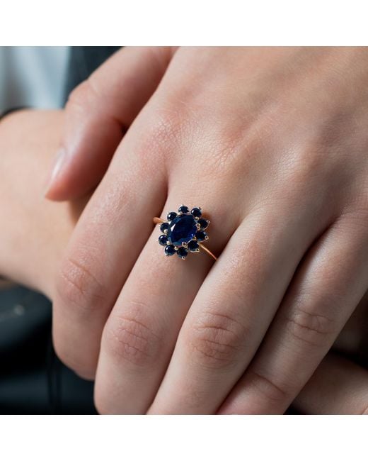 Marteliè Blue Ring With Oval And Brilliant Cut Synthetic Sapphires