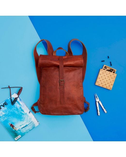 VIDA VIDA Brown Vida Vintage Leather Roll Top Backpack