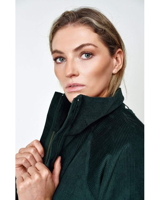 Gunda Hafner Ltd Green Cotton Corduroy Funnel Neck Jacket With Belt